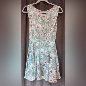 Moon Collection blue floral dress with open back